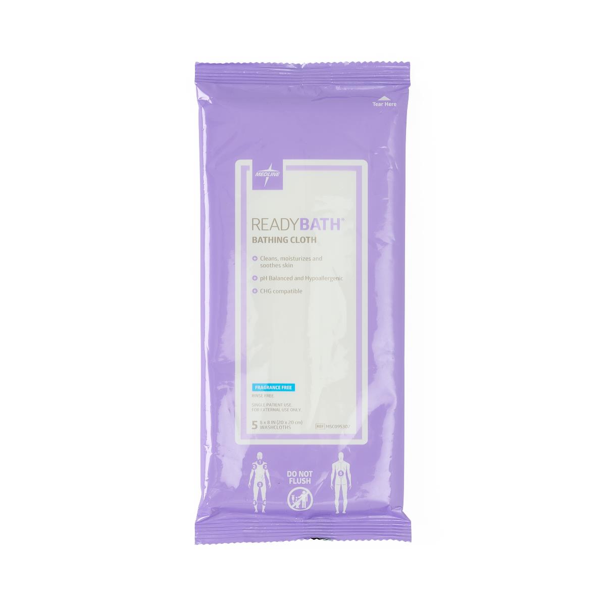 Medline ReadyBath® Total Body Cleansing Standard Weight Washcloths, Fragrance Free, Peel & Reseal, 5/Pack MSC095307