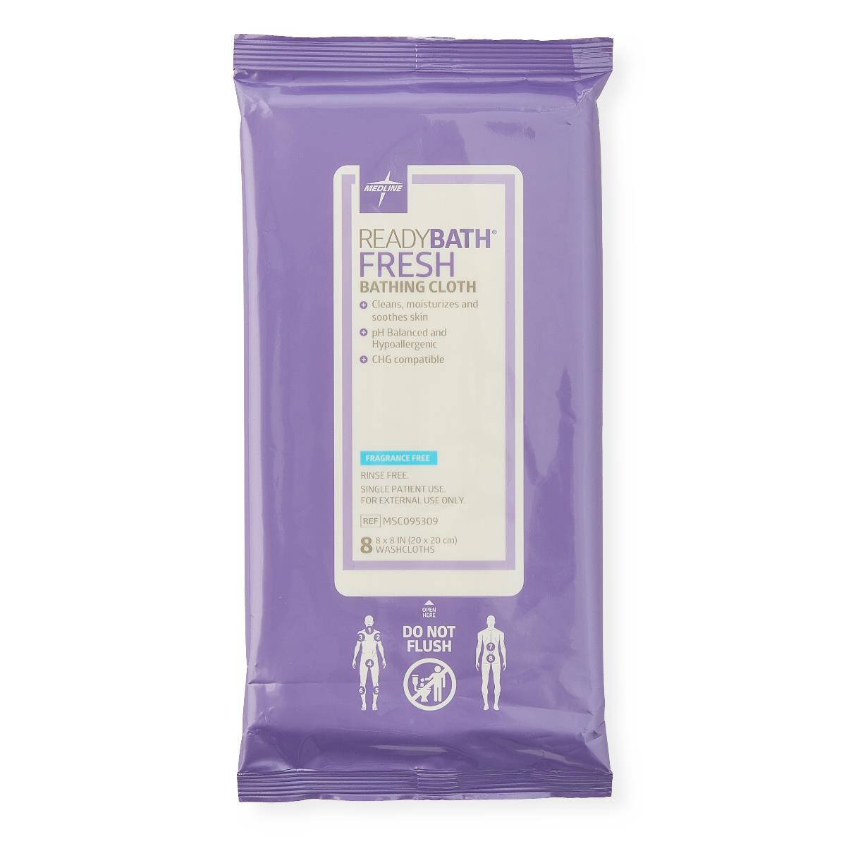 Medline ReadyBath® Fresh Standard-Weight Bathing Cloths Fragrance Free, Peel & Reseal MSC095309