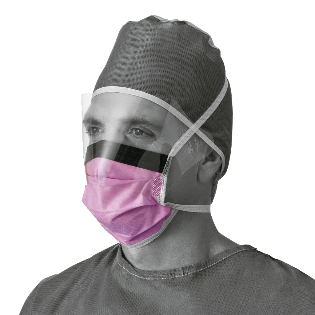 Medline Fluid-Resistant Level 3 Surgical Face Mask with Shield. Pack of 25