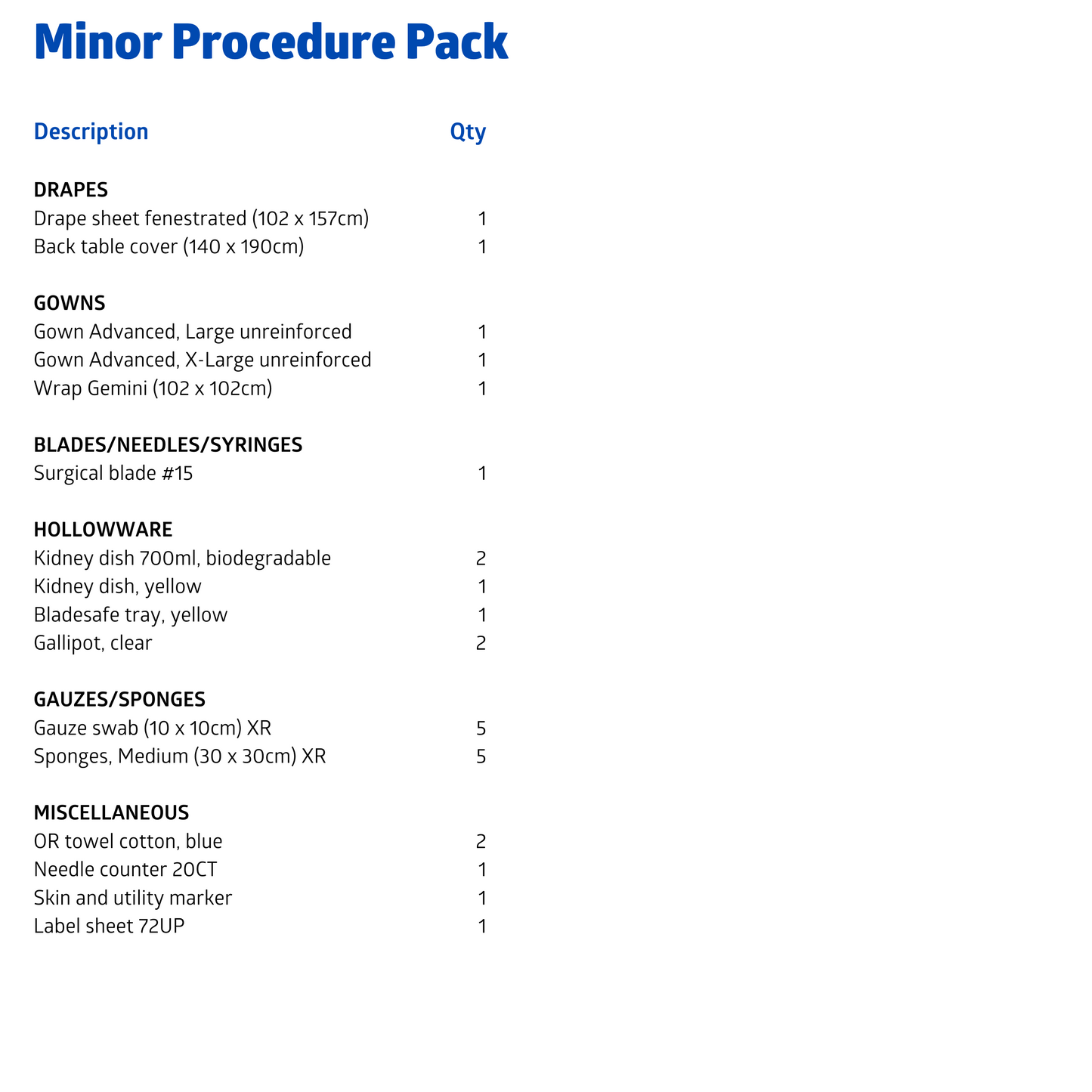 Medline Minor Procedure Pack, Standard, Pack of 6