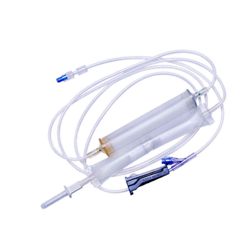 Transfusion Pump Set with Flexible Chamber and Needleless Access