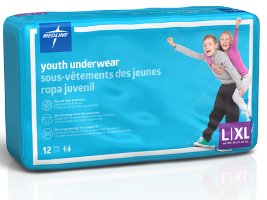 Medline Youth Drytime Underwear, Large/X-Large, 60–125 lbs (27–56 kg) MSC23003A