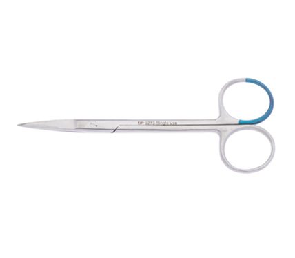 A pair of sterile Wagner scissors Sharp/Sharp with a length of 12.5cm, featuring a metallic silver color and a blue ring on the handles.