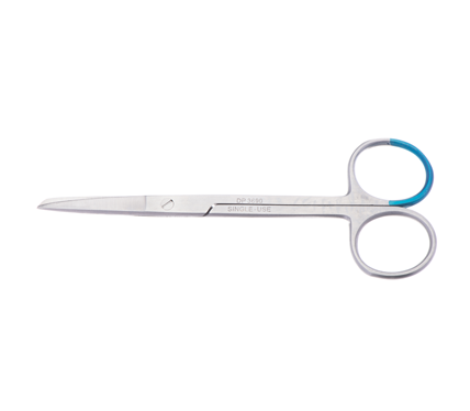 A pair of sterile Wagner scissors Sharp/Blunt with a length of 12.5cm, featuring a metallic silver color and a blue ring on the handles.