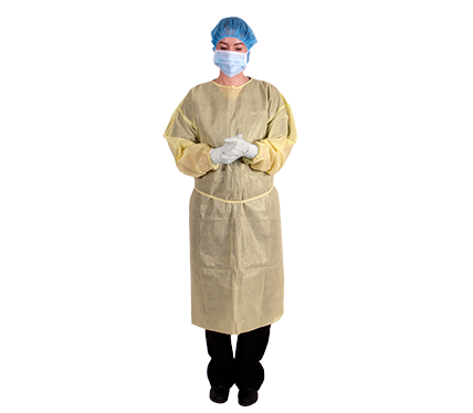 Isolation Gown with Knitted Cuffs (AAMI Level 1) - Peel Pack Yellow