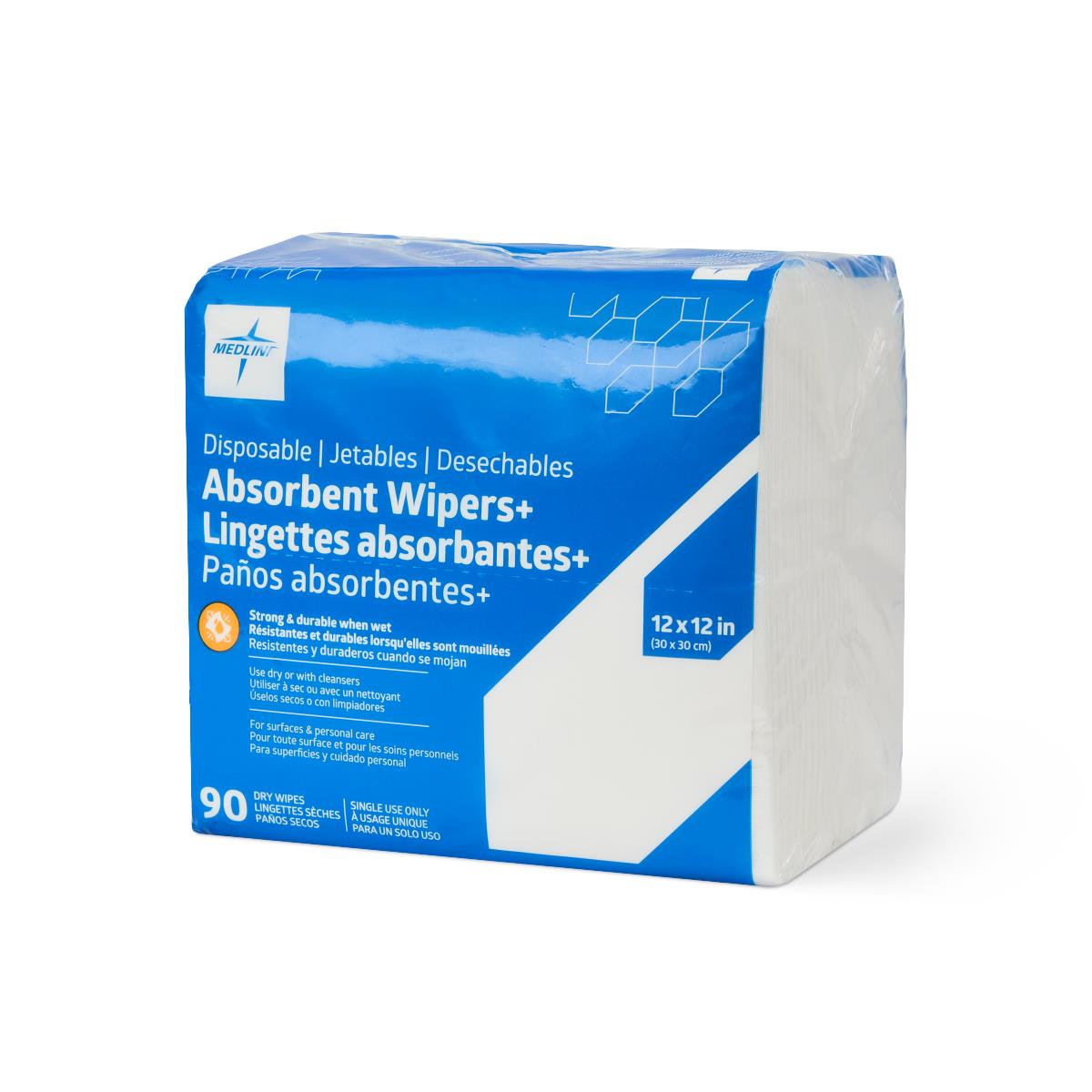 Medline Absorbent Wipers+ Dry Wipes, Absorbent, 12" x 13" (30 x 33 cm) AWP0500