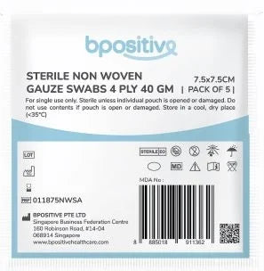 bpositive Non-Woven Gauze Swaps, Sterile, 4 ply, 40gm (Size: 7.5cm x 7.5 cm, Pack size: 3) BP011875NWS3A