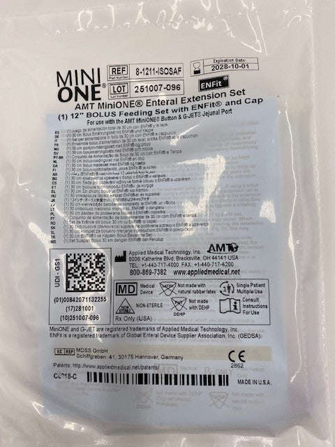 AMT 12″ Straight Bolus ENFit® Feeding Set with Cap
