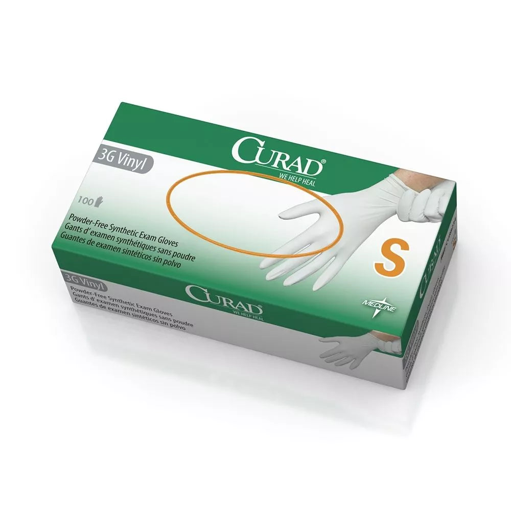 Curad 3G White Vinyl Exam Gloves - Non-sterile, Powder free, Latex free (Size: XS, S, M, L, XL)