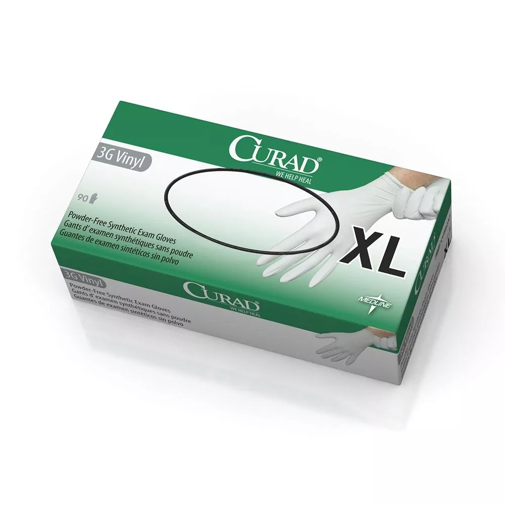 Curad 3G White Vinyl Exam Gloves - Non-sterile, Powder free, Latex free (Size: XS, S, M, L, XL)