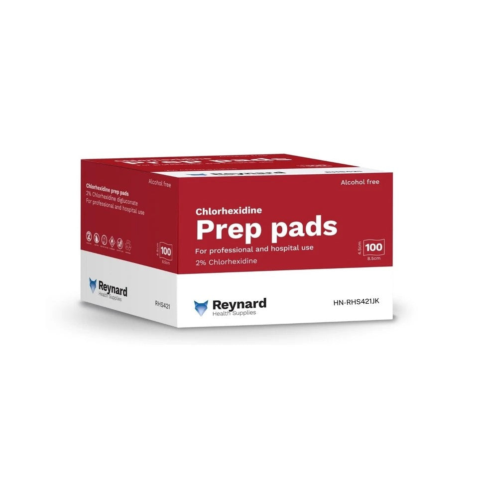 Reynard 2% Chlorhexidine Prep Pads 4.5 x 8.5cm
