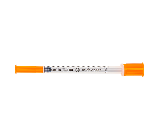MDevices Insulin Syringe 1ml with Standard Fixed Needle. 27G x (1/2") 13mm IV120127