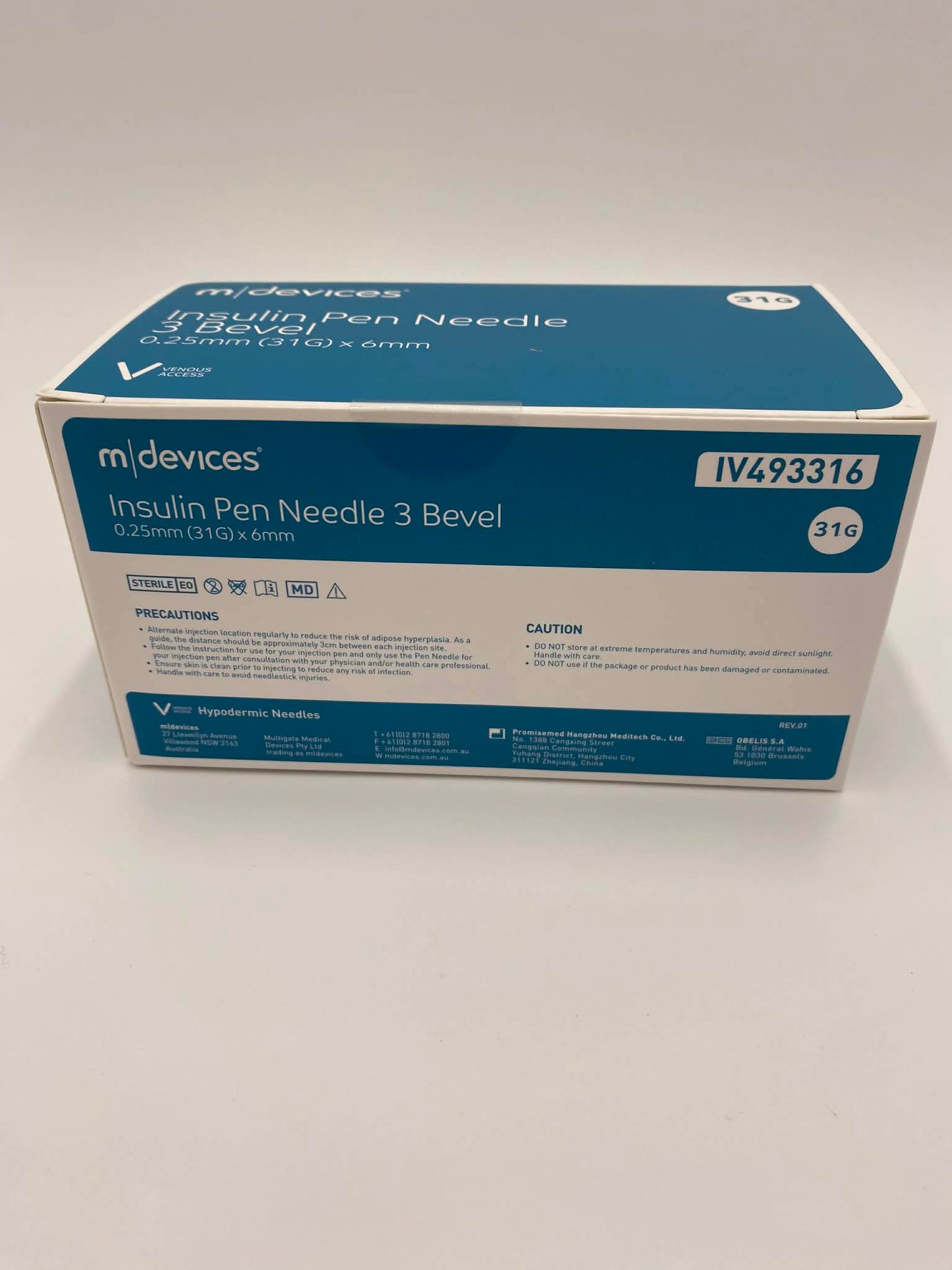 Insulin Pen Needle 3 Bevel (Sizes 31Gx5mm, 31Gx6mm, 31Gx8mm, 32Gx4mm, 32x5mm, 32x6mm, 33x4mm). Pack of 100