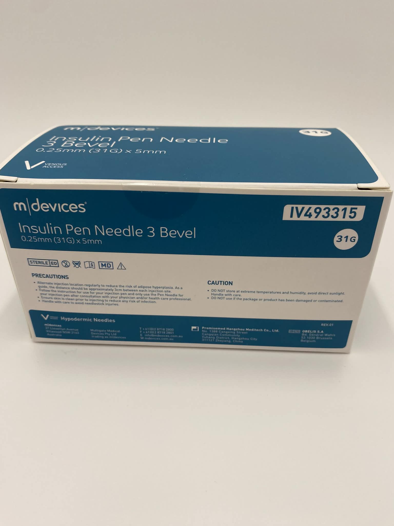 Insulin Pen Needle 3 Bevel (Sizes 31Gx5mm, 31Gx6mm, 31Gx8mm, 32Gx4mm, 32x5mm, 32x6mm, 33x4mm). Pack of 100