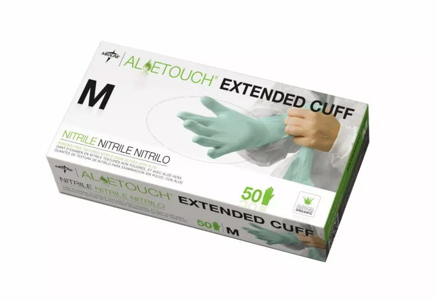 Aloetouch® Extended Cuff - Non-sterile nitrile, powder free, ambidextrous examination gloves with aloe vera (Size: S, M, L, XL)