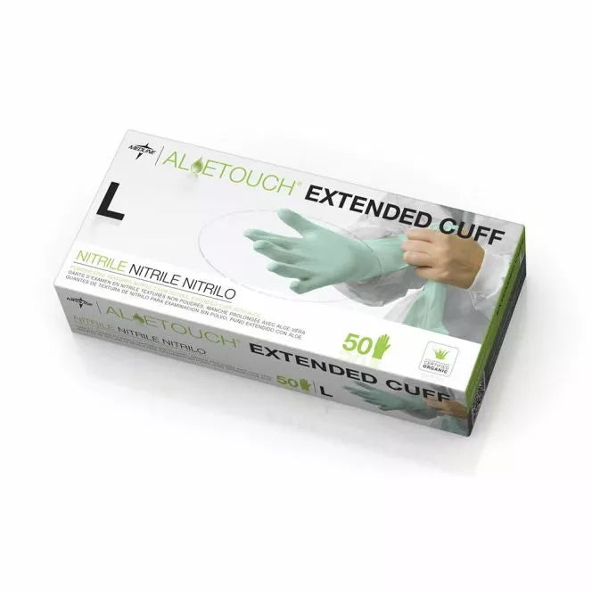 Aloetouch® Extended Cuff - Non-sterile nitrile, powder free, ambidextrous examination gloves with aloe vera (Size: S, M, L, XL)