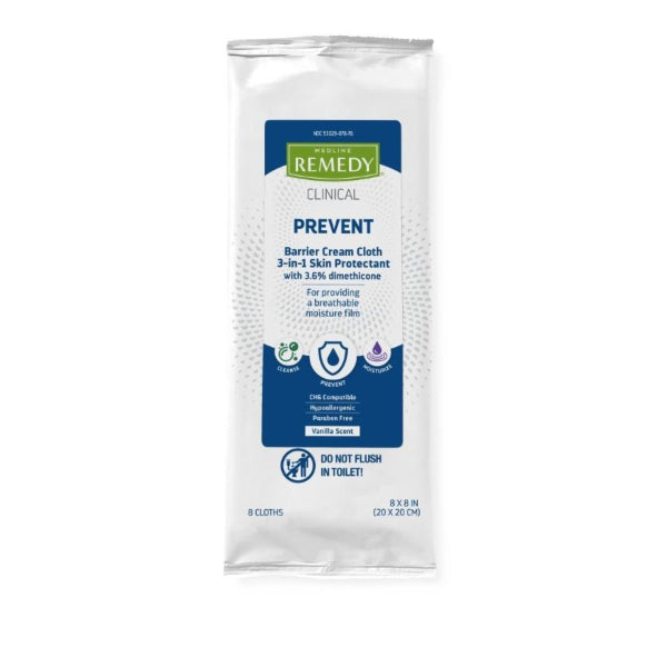 Medline Remedy Barrier Cream Cloth 3-in-1 Skin Protectant with 3.6% dimethicone (Quantity: 8pcs per pack)