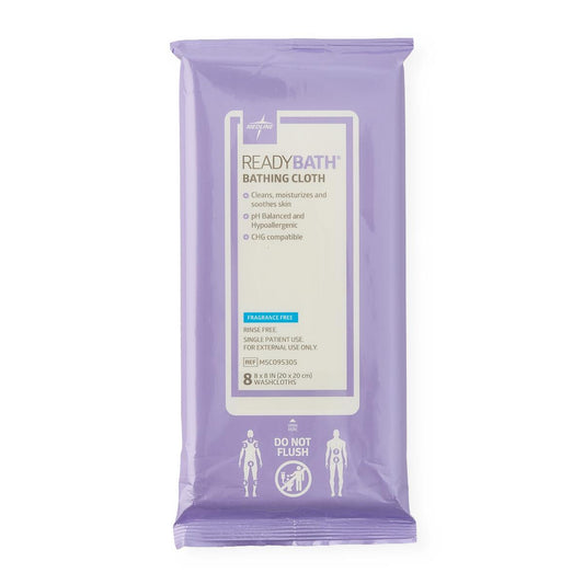 Medline ReadyBath® Total Body Cleansing Standard Weight Washcloths, Fragrance Free, Peel & Reseal, 8/Pack MSC095305