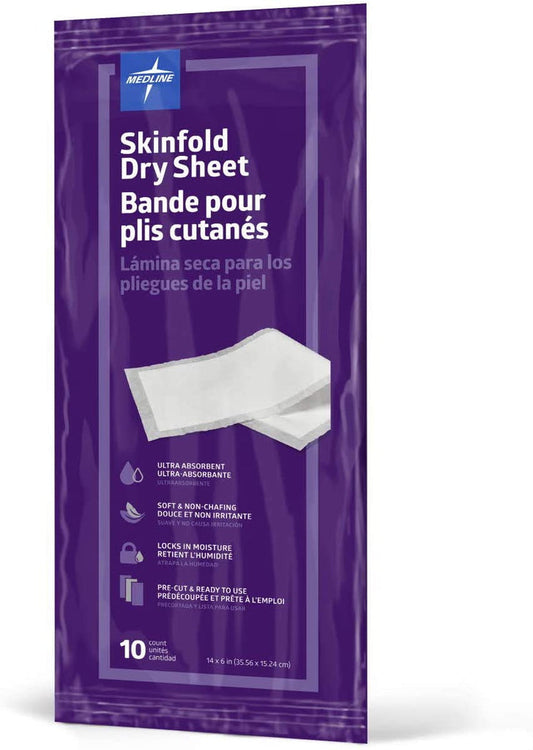 Medline Ultrasorb Skinfold Dry Sheet  6 X 14" ( 15 X 35cm) (Quantity: Pack of 10)