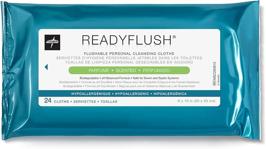 Medline ReadyFlush® Biodegradable Flushable Wipes, 8 x 10" (20 x 25 cm), Scented, Peel & Reseal MSC263810