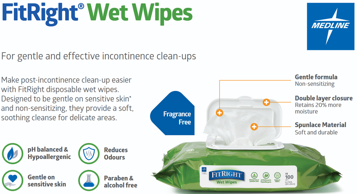 Medline FitRight Everyday Aloe Vera Wet Wipes, 8 x 10 inch (20 x 25cm) MSCCA263954 Information
