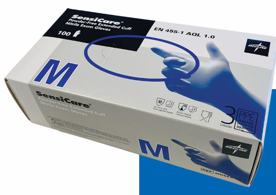 SensiCare® Extended Cuff - Non-sterile nitrile, powder free, long cuff examination gloves (Size: XS, S, M, L, XL)