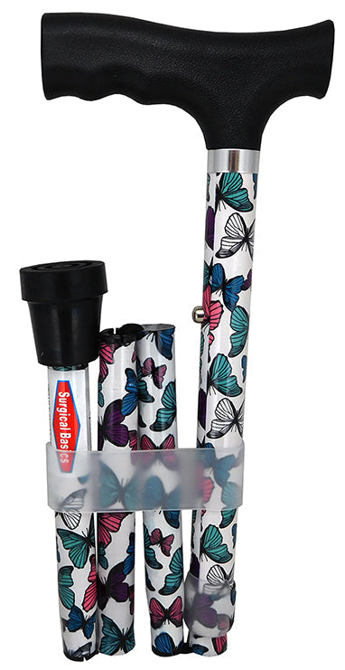 Surgical Basics Walking Stick Butterflies Folding Adjustable 73-85cm