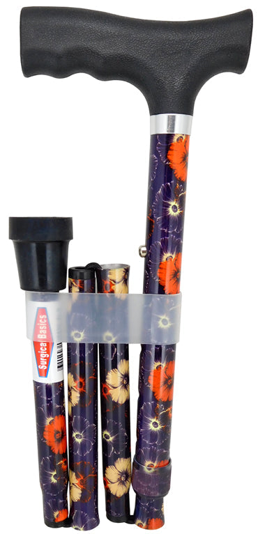Surgical Basics Walking Stick Hibiscus Folding Adjustable 73-85cm