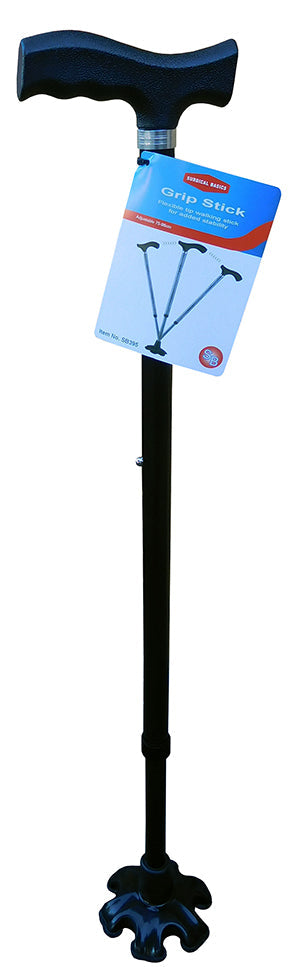 Surgical Basics Walking Stick Black Adjustable Self Standing Grip 75-98cm