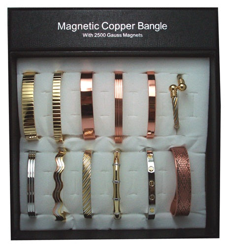 Magnetic Wrist Bangles Copper (12 Designs) Display of 12