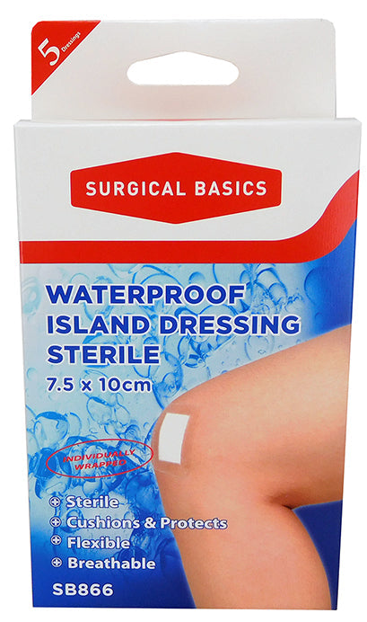 Surgical Basics Waterproof Dressing Clear Adhesive 7.5 X 10cm 5 Pack