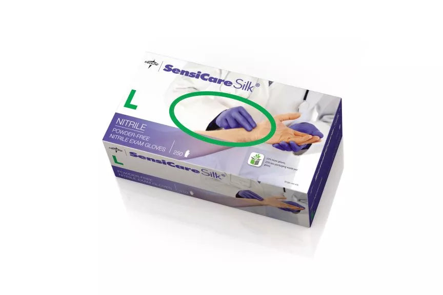 Sensicare Silk Nitrile Exam Gloves with Microstop film - Powder free, Latex free