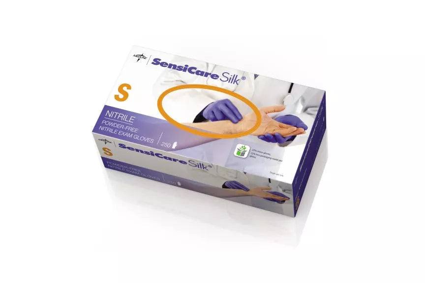 Sensicare Silk Nitrile Exam Gloves with Microstop film - Powder free, Latex free