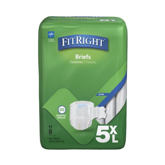 Medline Fitright Bariatric Adult  Brief Plus 5XL Tab Style, 229-269cm, (Quantity: 8 pcs)