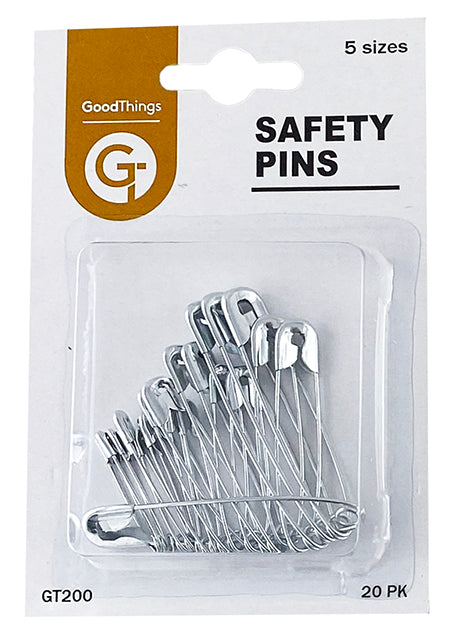 GoodThings Safety Pins 5 Sizes Silver 20 Per Pack