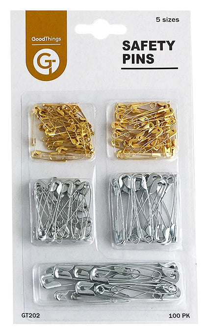 GoodThings  Safety Pins 5 Sizes Gold & Silver 100 pk