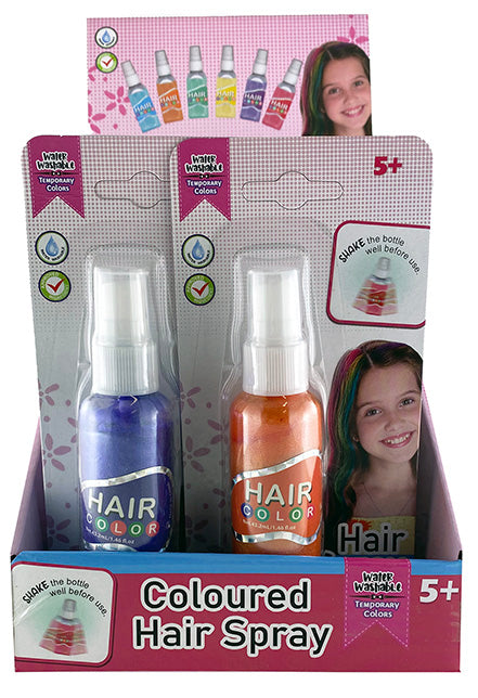 Coloured Hair Spray (water Based) 48ml (6 Colours) Display of 12 – Water Washable Cleanup