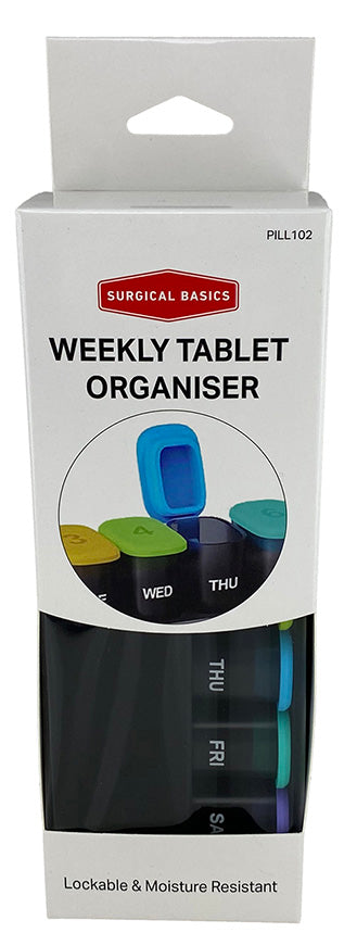 Surgical Basics Pill & Vitamin Planner Weekly Lockable 21.2 X 7.6 X 6.1cm – Large Daily Section With Silicone Lid