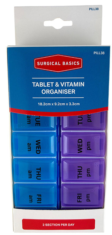 Surgical Basics Tablet & Vitamin Organiser 1 Week 2 Per Day (am/pm) 18.2 X 9.2 X 3.3cm