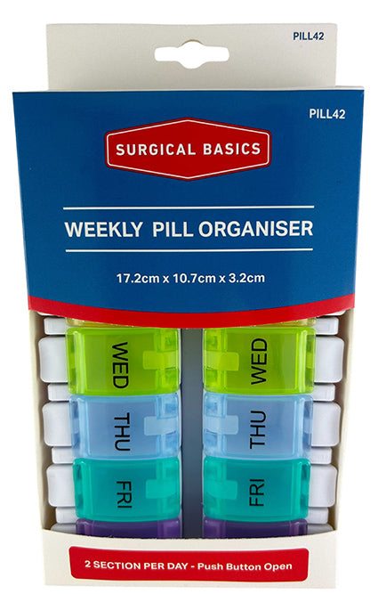 Surgical Basics Weekly Pill Organiser 2 Per Day 17.2 X 10.7 X 3.2cm