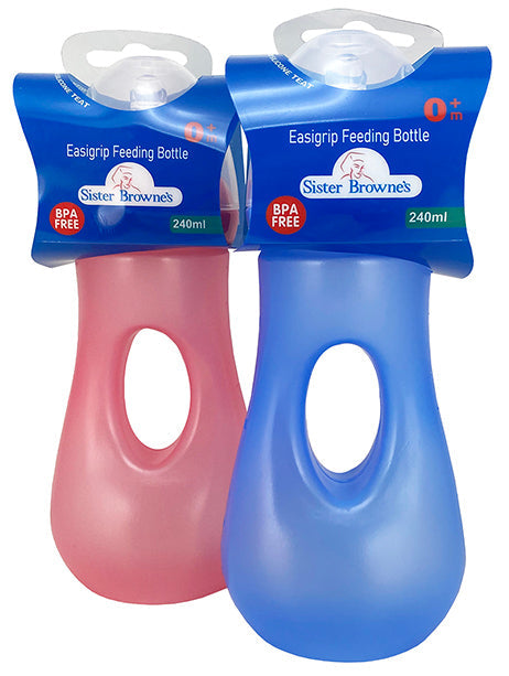 Sister Brownes Easy Grip Baby Bottle 240ml (pink/blue)
