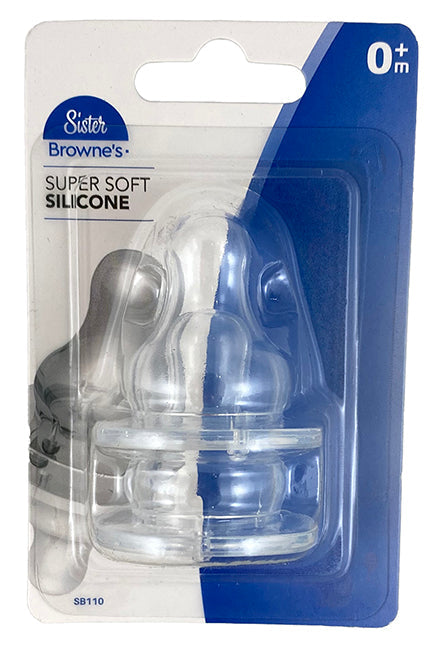Sister Brownes Silicone Teat Slow Flow 0+ Months 2 Pack