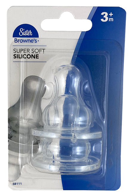 Sister Brownes Silicone Teat Med Flow 3+months 2 Pack