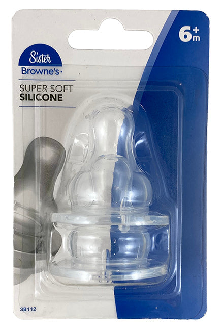 Sister Brownes Silicone Teat Fast Flow 6+ Months 2 Pack