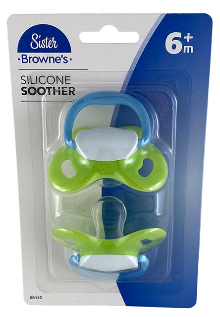 Sister Brownes Green/blue/white Silicone Dummy 6 Months+ 2 Pack