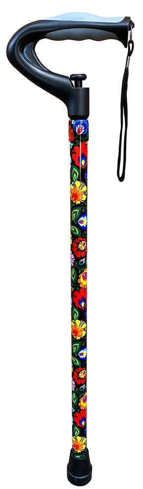 Surgical Basics Walking Stick Dark Floral Push Button Adjustable 66-106cm