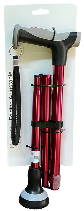 Surgical Basics Walking Stick Red Folding Adjustable With Cushion Tip 77-98cm