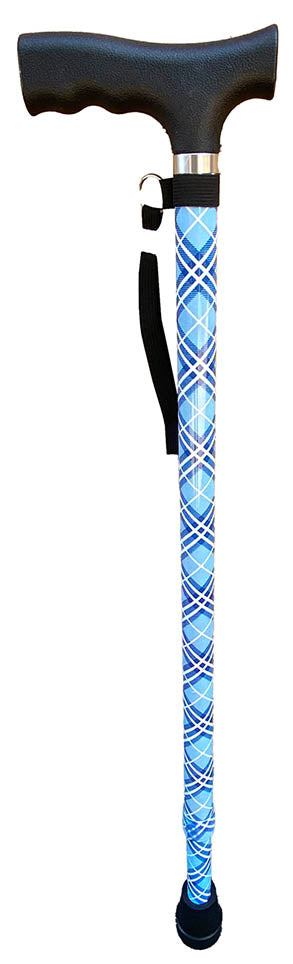 Surgical Basics Walking Stick Blue Tartan Adjustable 72-95cm