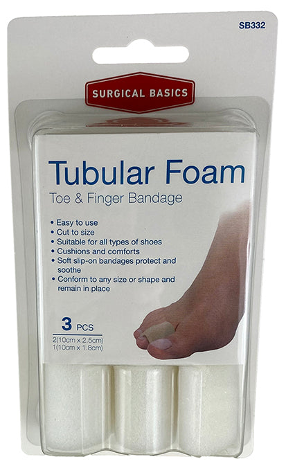 Surgical Basics Tubular Foam Toe & Finger Bandage 3pk (1pc – 1.8cm X 1cm & 2pcs – 2.5cm X 1cm) – Easy Cut To Size
