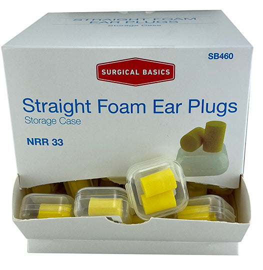Surgical Basics Foam Yellow Classic Ear Plugs With Case, Noise Reduction Rating of NRR 33 Display Of 100